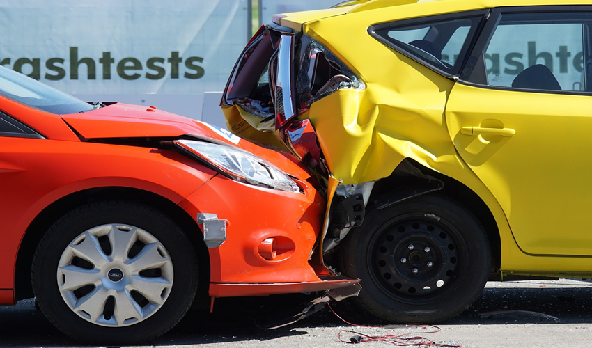 Photo of front end collision, crash test of cars