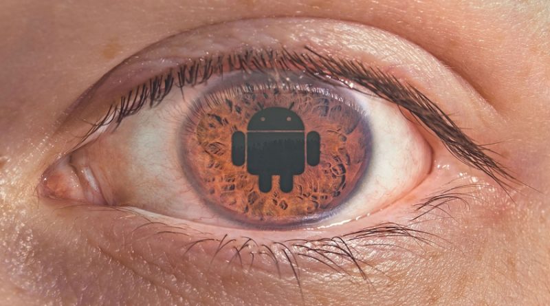 photo of an eye with Android logo overlayed
