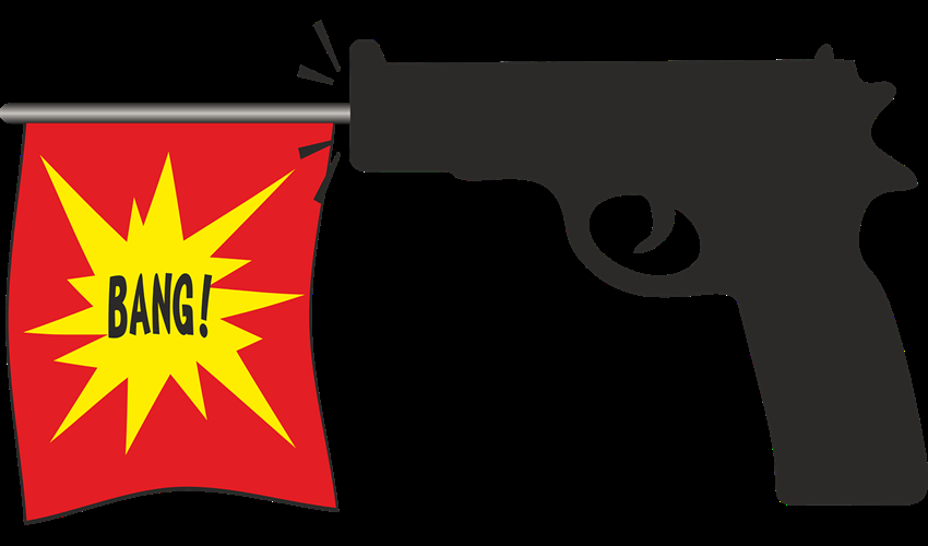 joke gun with bang flag