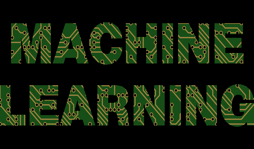 The words 'machine learning' with an etched PCB font