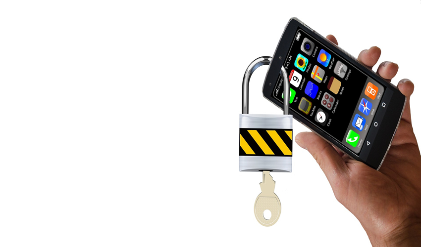 Smartphone with a padlock through it