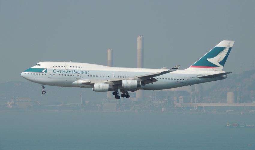 Cathay Pacific plane leaving Hong Kong