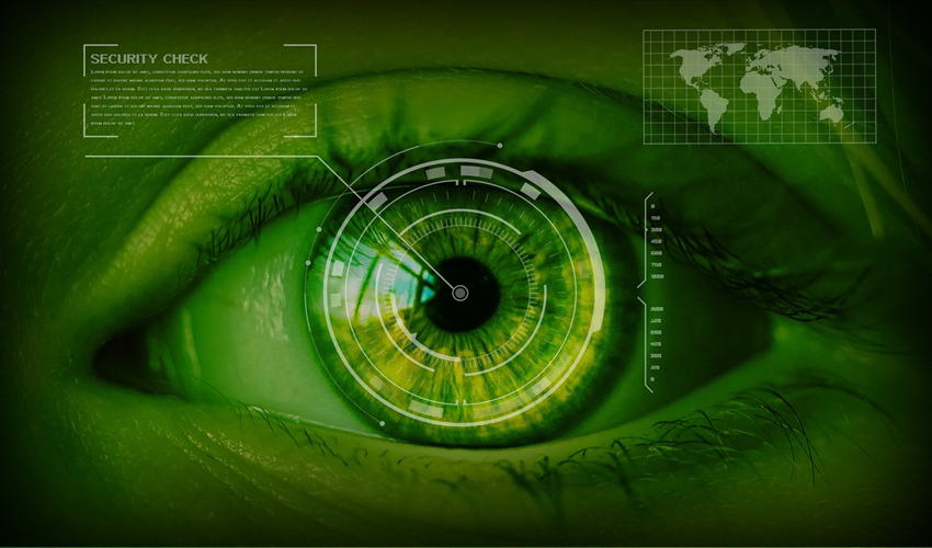 Close up of eyeball as a security radar screen