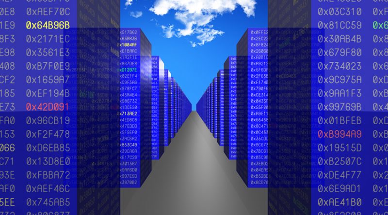 binary building blocks set against a cloud backdrop