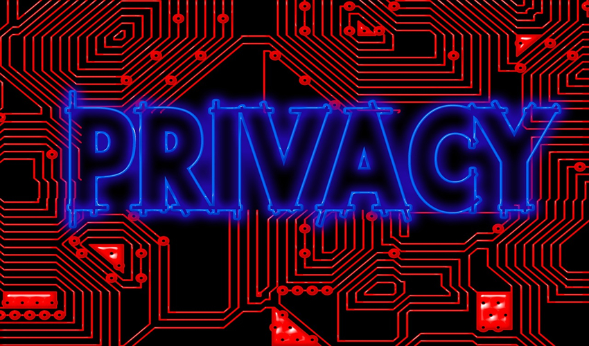 The word 'privacy' against a motherboard background