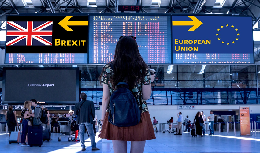 flight departure boards showing brexit and eu